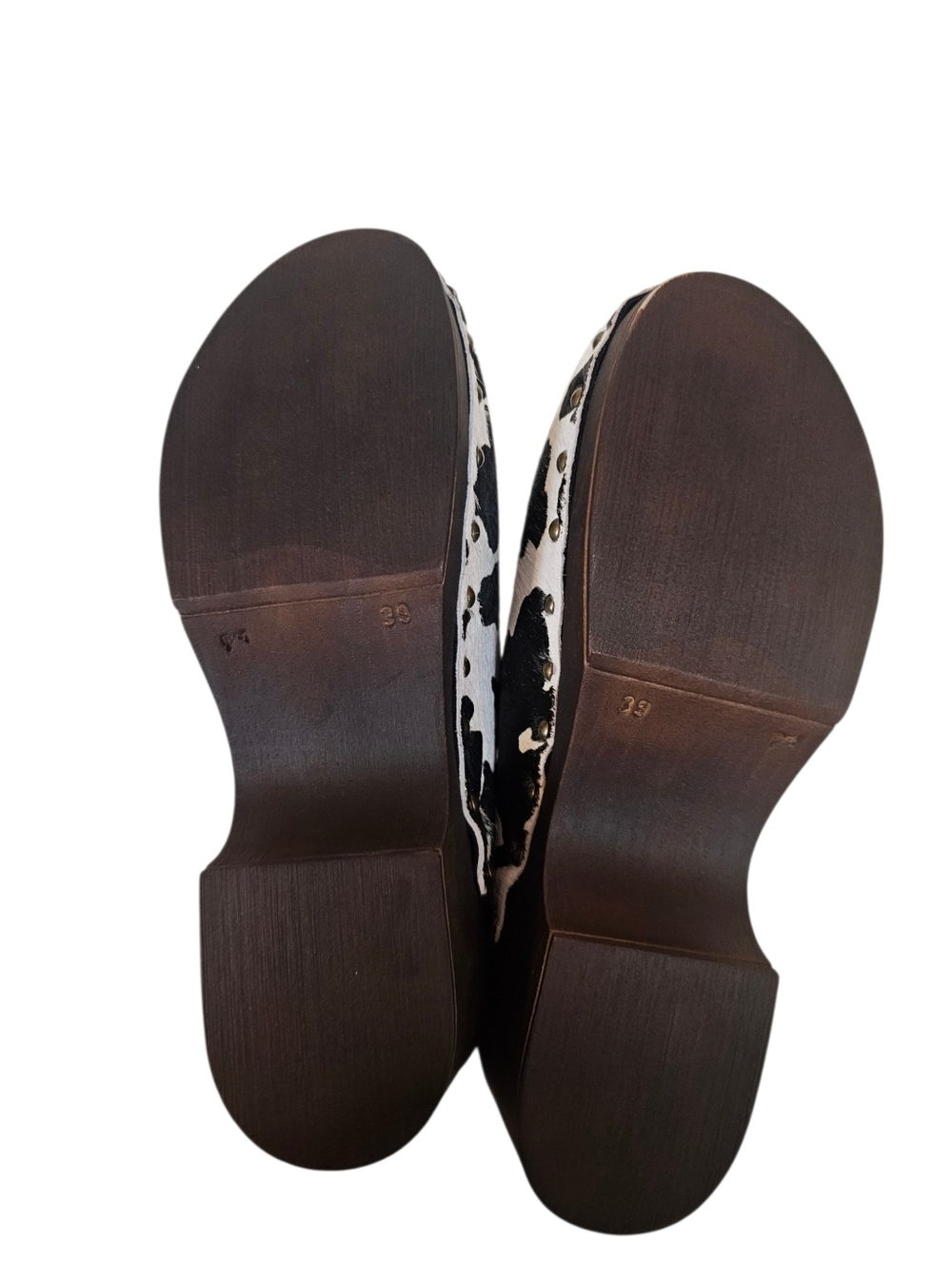 Verderosmarino Cow Print Hair Heeled Clog Mules Western Made In Italy Cowhide - Picture 6 of 9